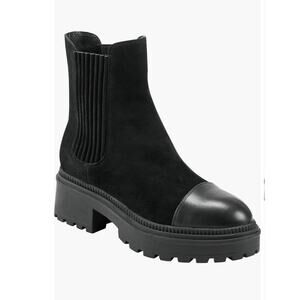 Marc Fisher LTD Hadria Chelsea Booties Black Suede Size 5 NIB Lug Sole Cap Toe